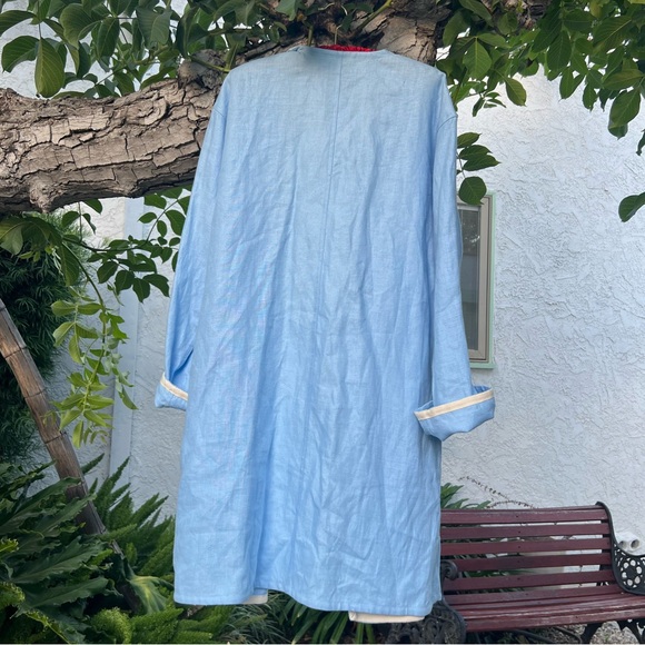 SUNO Blue Linen Cropped Duster Jacket | Open Front | One Size | Patch Pockets - Picture 10 of 11